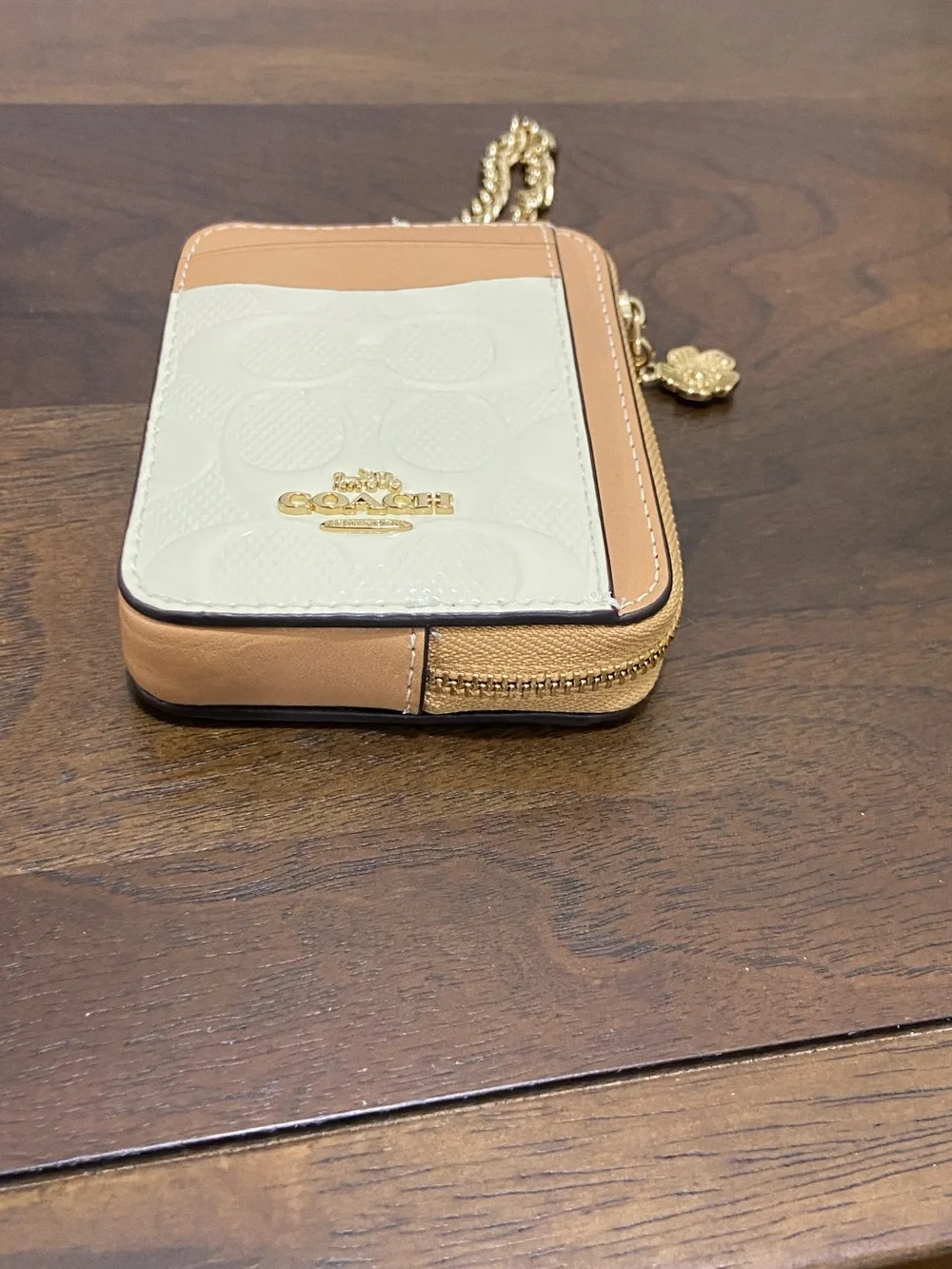 Coach Zip Card Case In Signature Leather With Charm -Light Lemon/Tan